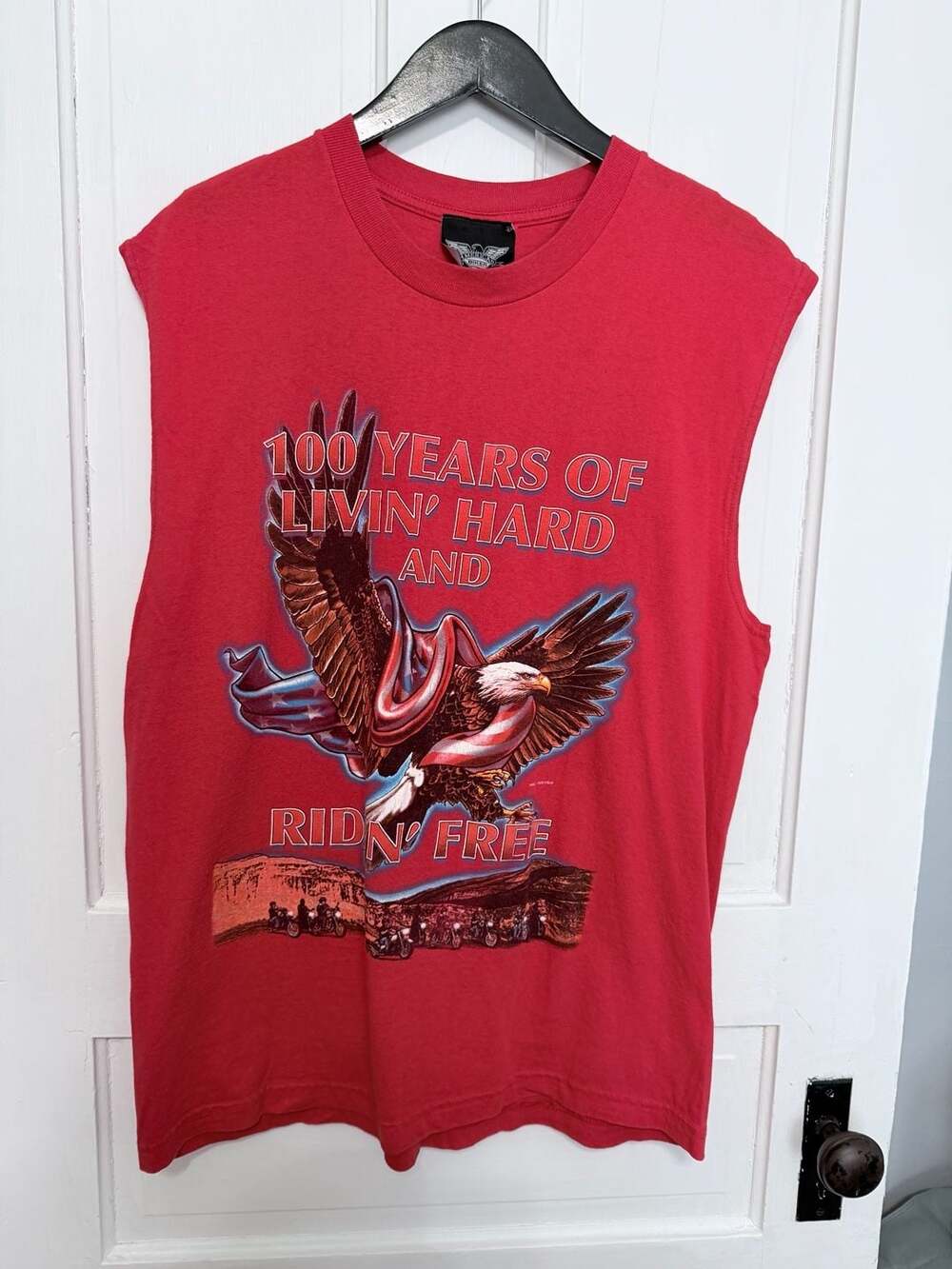 Vtg 2003 Sturgis Motorcycle Rally  Red Sleeveless Eagle American Flag L


KD